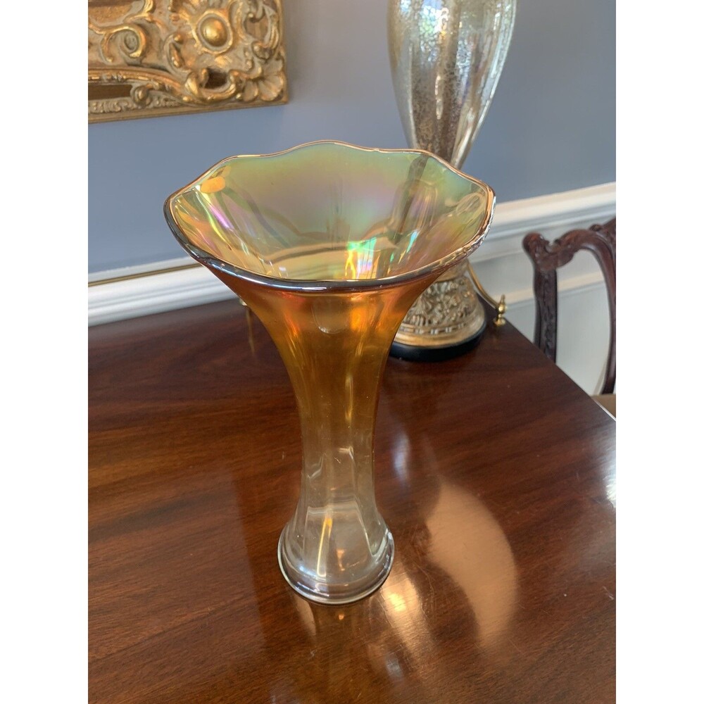Vintage  Carnival Glass VaseI mperial Marigold 11 inches Tall